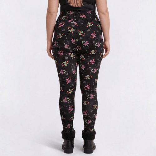 Plus Size French Laundry Candy Cane Bows Brushed Back Leggings