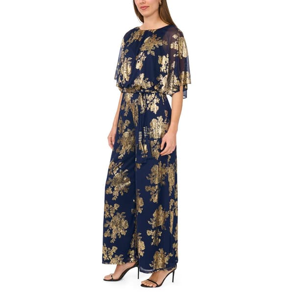 Petite MSK Cold Shoulder Blouson Tie Waist Foil Leaf Jumpsuit