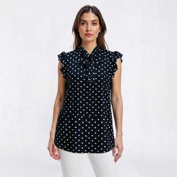 Womens Tommy Hilfiger Ruffle Sleeve Button Front Bow Blouse