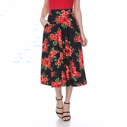 Womens White Mark Floral Flared Print Midi Skirt - image 