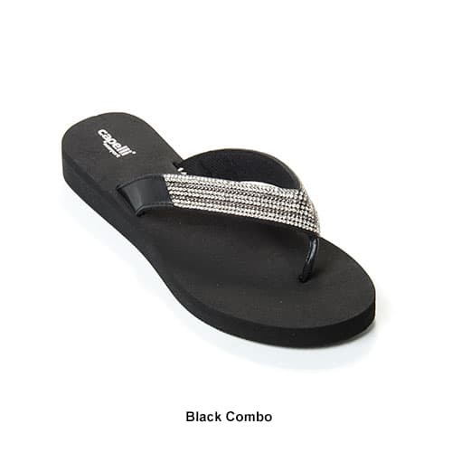 Womens Capelli Faux Leather Rhinestone Trim Flip Flop Sandals