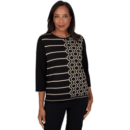 Petite Alfred Dunner Cityscape 3/4 Sleeve Geometric Sweater