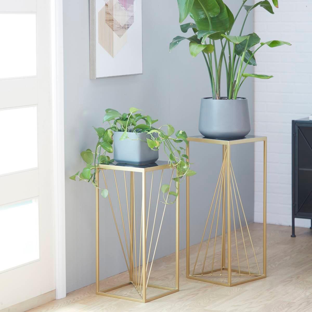 9th & Pike® Gold Marble Contemporary Pedestal Table - Set of 2