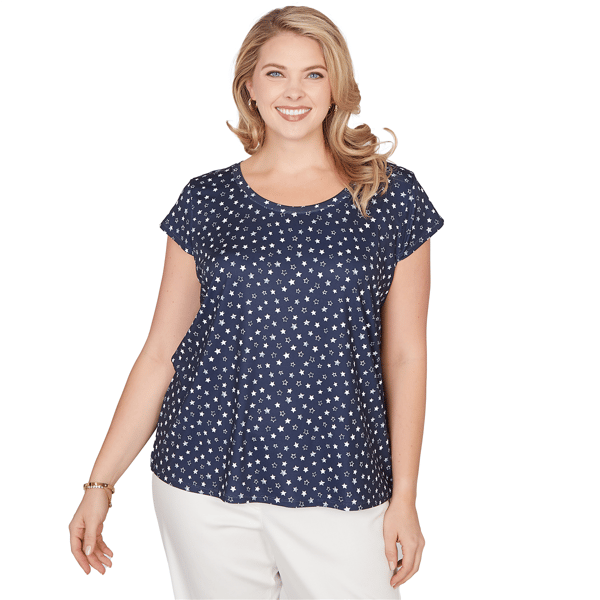 Plus Size Emaline Sapphire Serenade II Cap Sleeve Stars Tee - image 