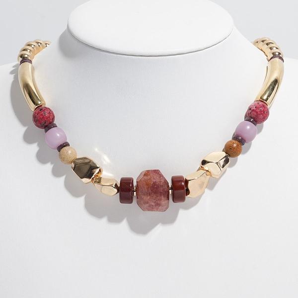 Ashley Cooper(tm) Gold-Tone MetallicTube & Berry-Tone Bead Necklace - image 