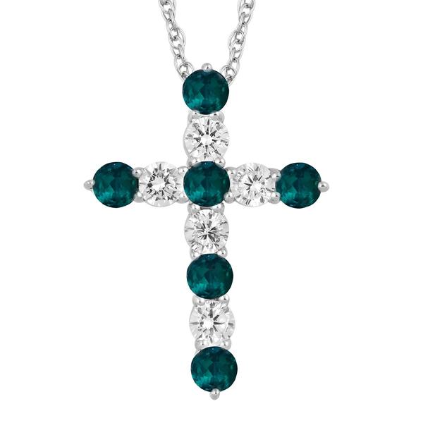 Gemstone Classics(tm) Lab Grown Emerald White Sapphire Cross Pendant - image 