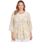 Plus Women''s Scoop Neck Watercolor Print Knit Top With Lace Trim - image 1