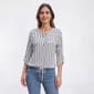 Womens Cure 3/4 Roll Tab Stripe Split Neck Henley Blouse - image 1