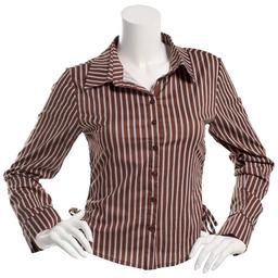 Juniors No Comment Long Sleeve Stripe Button Front Top - Brown