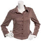 Juniors No Comment Long Sleeve Stripe Button Front Top - Brown - image 1