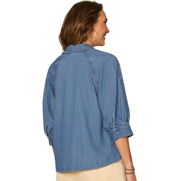 Womens Democracy 3/4 Sleeve Button Down Denim Blouse