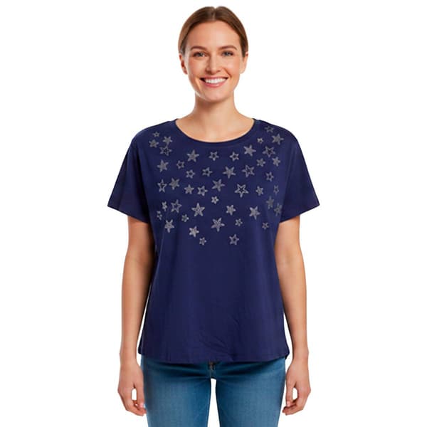 Petite Emily Daniels Short Sleeve Rhinestone Star Tee - image 