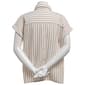 Womens Notations Short Sleeve Stripe Linen Button Front Blouse - image 2