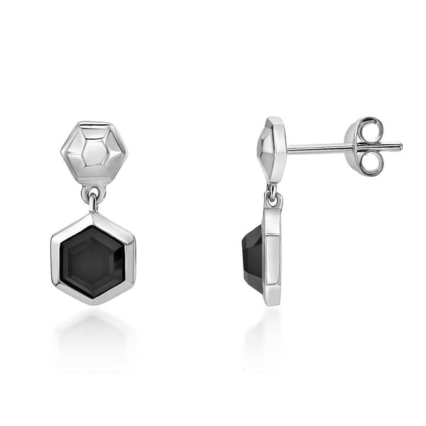 Gemminded Sterling Silver 6mm Hexagonal Black Onyx Earrings - image 