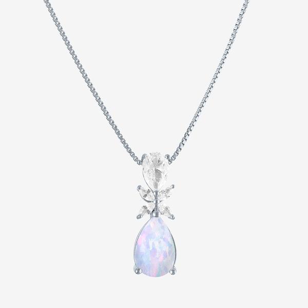 Gemstone Classics(tm) Silver Lab Grown Opal & Sapphire Pendant