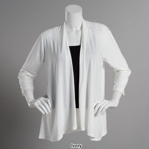 Womens Notations 3/4 Sleeve Solid Open Front Cardigan