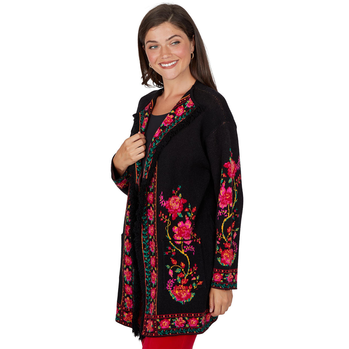 Womens Ruby Rd. Mysterious Romance Floral Jacquard Cardigan