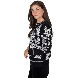 Petite Ruby Rd. Mysterious Romance Floral Jacquard Sweater