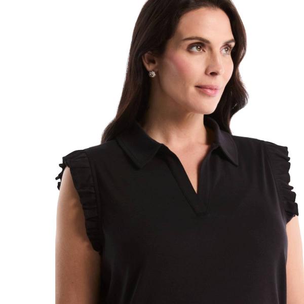 Plus Size Rafaella® Sleeveless Ruffle Split Neck Collar Blouse