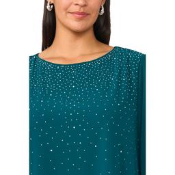 Plus Size MSK Long Sheer Sleeve Rhinestone Blouse