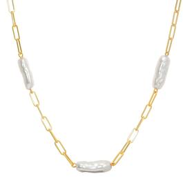 Roman Gold-Tone Baroque Pearl Link Chain Lariat Necklace