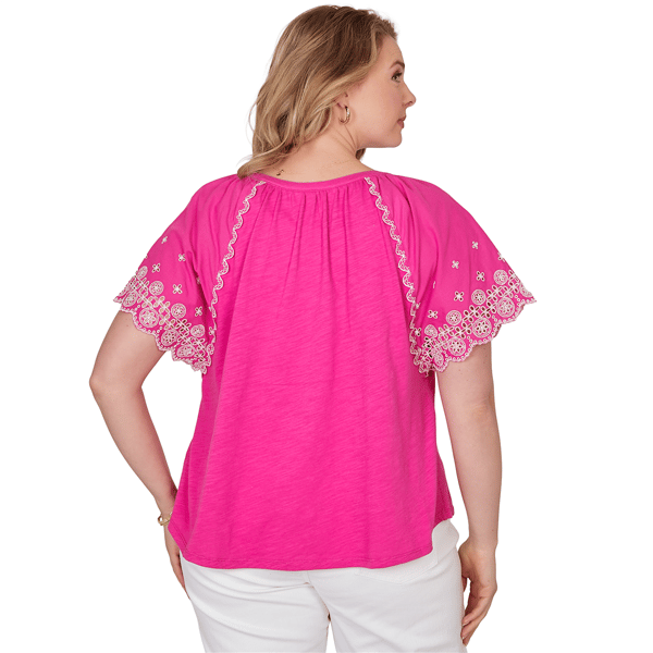 Plus Size Ruby Rd. Hothouse Florals Embroidery Sleeve Blouse