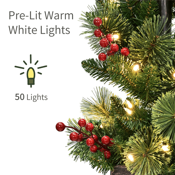 Puleo International 4ft LED Artificial Adorned Lamp Post Set of 2