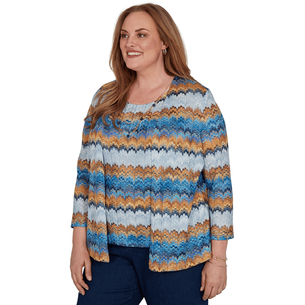 Plus Size Alfred Dunner Tuscany Two In One Abstract Stripe Blouse