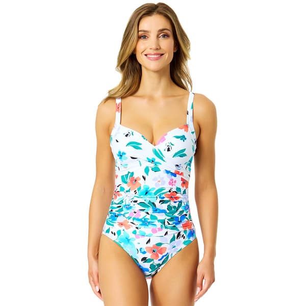 Womens Anne Cole Floral Drape Front One Piece Swimsuit