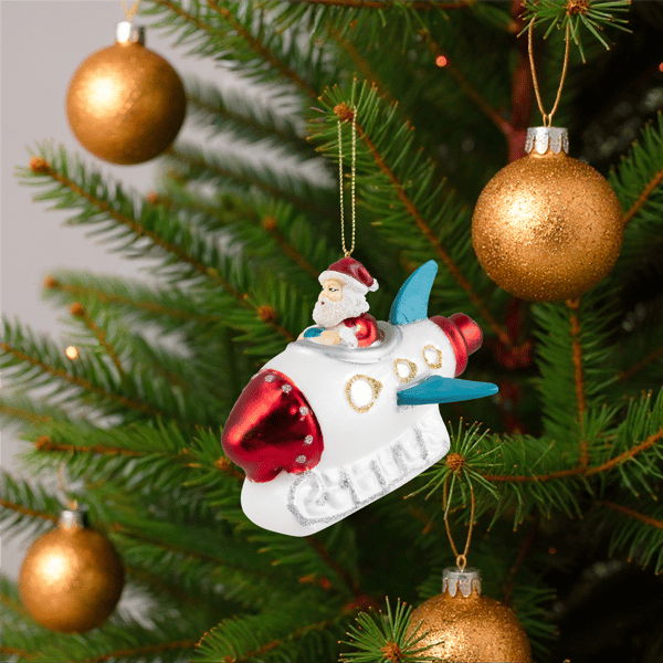 Northlight Santa in a Rocket Ship Glass Christmas Ornament