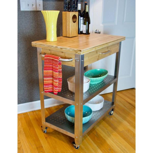 eccostyle™ Solid Bamboo & Stainless Steel Kitchen Cart w/Drawer