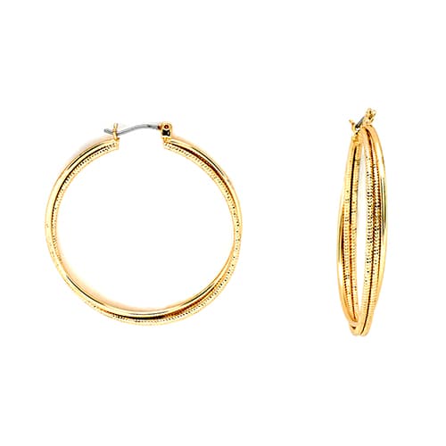 Roman Gold-Tone Texture Hoop Earrings - image 