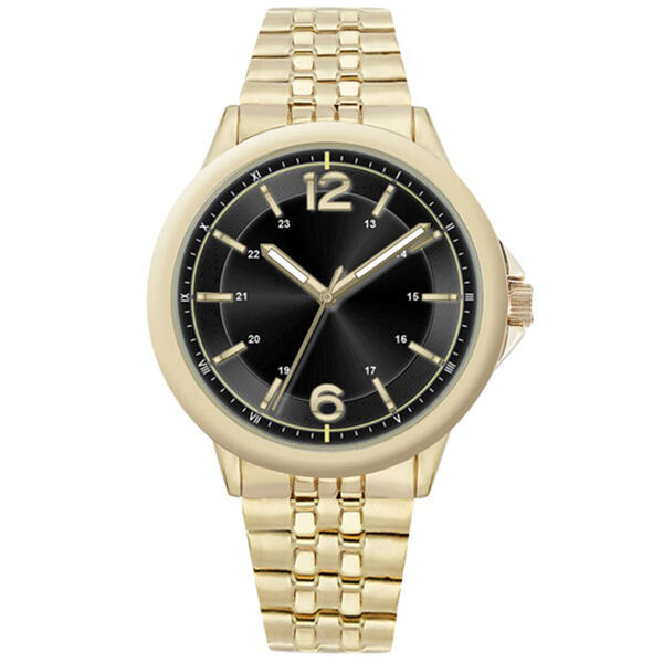 Mens Gold-Tone Black Sunray Dial Watch - 50560G-07-G27 - image 
