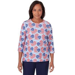 Womens Alfred Dunner All American Flag Hearts Top