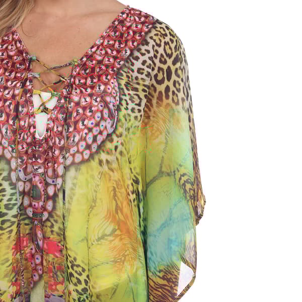 Womens White Mark Yellow Leopard Abstract Poncho