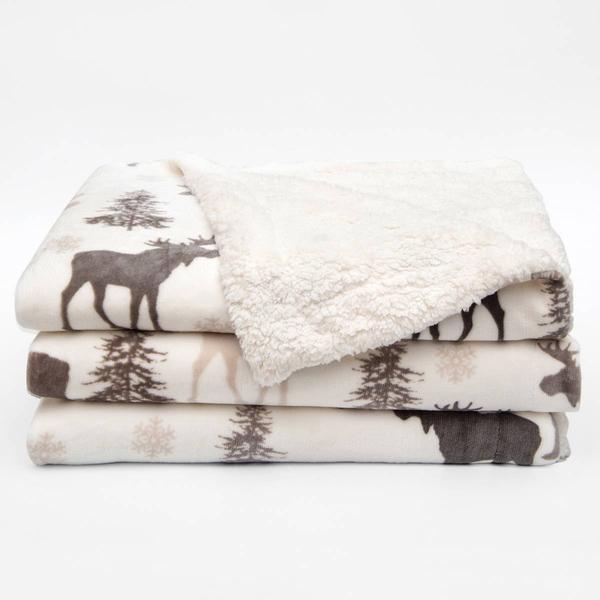 FreshFolds Cielo Moose Fleece Reversible Sherpa Blanket - image 