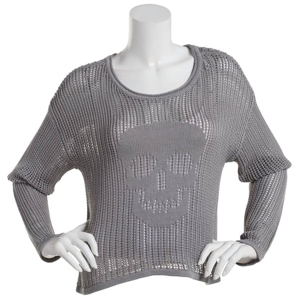 Juniors No Comment Skull Intarsia Pullover Sweater - image 