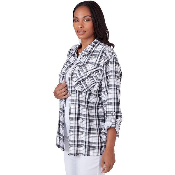Womens Ruby Rd. Batik Blush Button Front Plaid Crepe Jacket