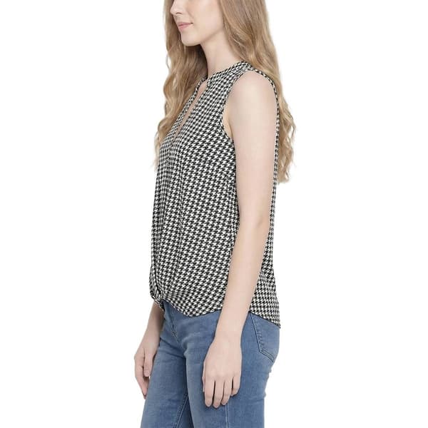 Petite NY Collection Sleeveless Houndstooth Twist Hem Blouse