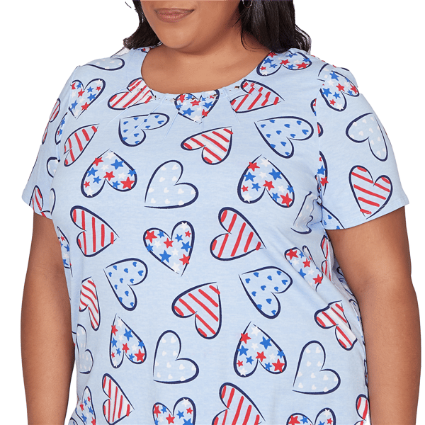 Plus Size Alfred Dunner Lady Liberty American Flag Hearts Blouse