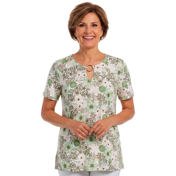 Womens Emily Daniels Short Sleeve Floral Jacquard Blouse