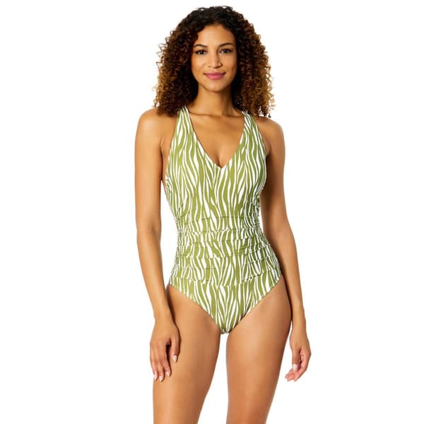 Womens Anne Cole Sierra Wood Block V Neck Cross Back 1 Piece Suit - image 