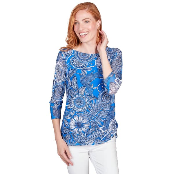 Womens Ruby Rd. Blue Horizon Knit Hummingbird Floral Tee - Boscov's