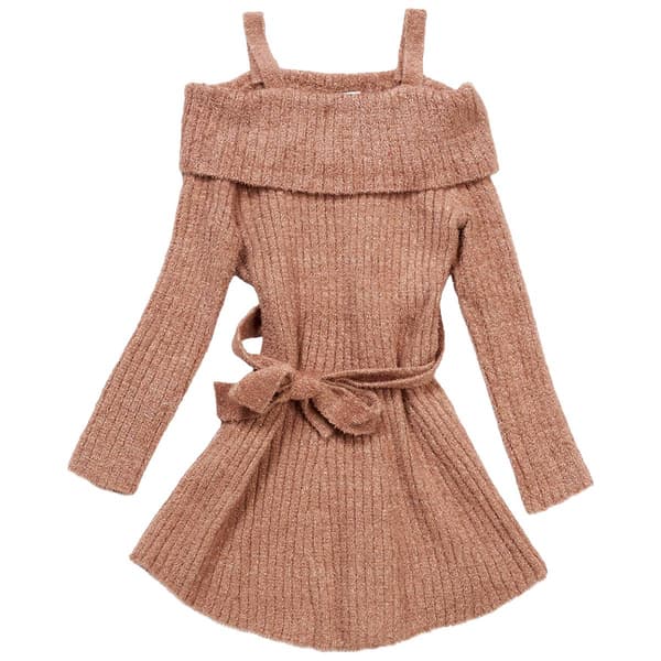 Girls &#40;7-16&#41; Rare Editions Cold Shoulder Rib Lurex Sweater Dress - image 