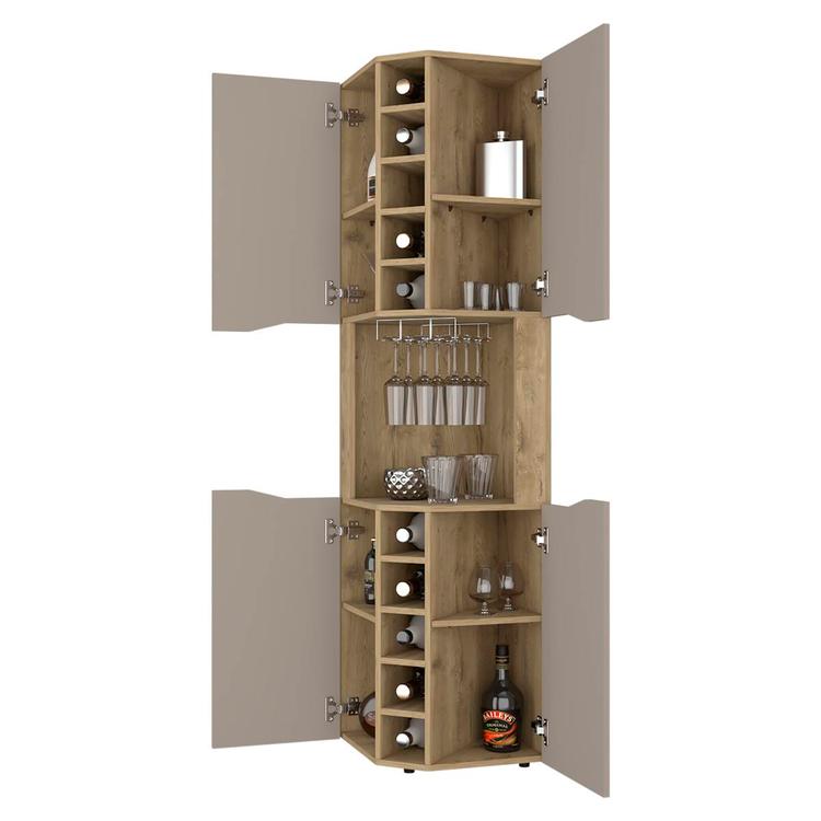 FM FURNITURE Lyla Macadamia Corner Bar Cabinet