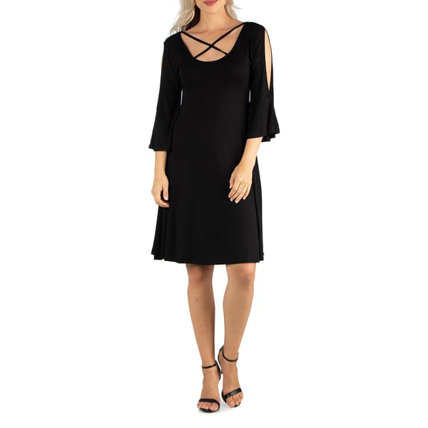 Womens 24/7 Comfort Apparel Knee Length Cold Shoulder Dress