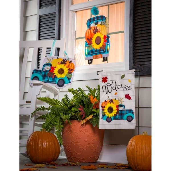 Evergreen Fall Plaid Truck LED Window Decor