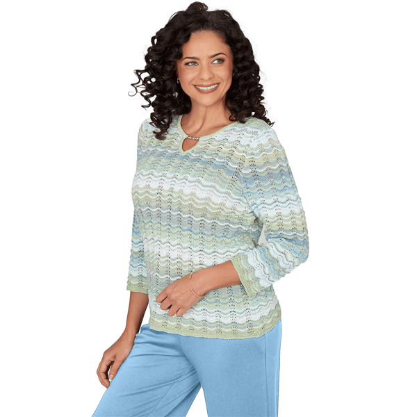 Womens Alfred Dunner St. Augustine Wavy Stripe Pointelle Sweater