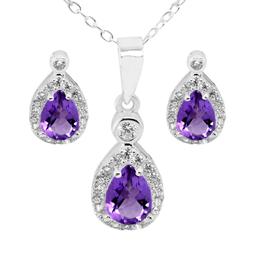 Marsala Pear Shape Genuine Amethyst & Clear Cubic Zirconia Set