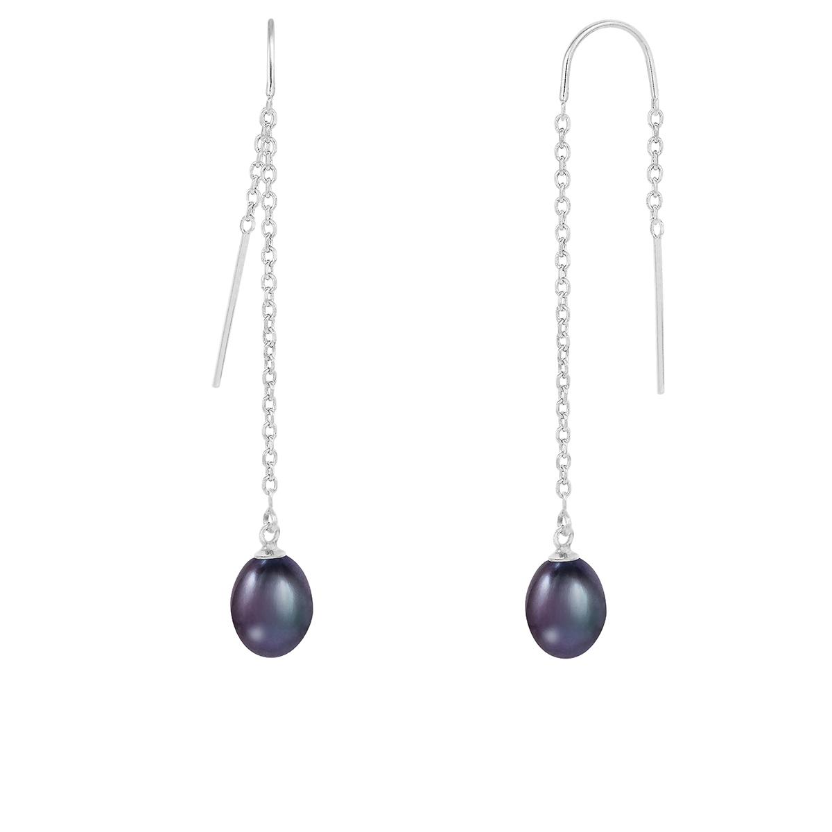 Splendid Pearls Sterling Silver Blue Pearl Threader Earrings